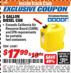 Harbor Freight ITC Coupon 5 GALLON DIESEL CAN Lot No. 63481 Expired: 2/28/19 - $17.99