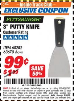 Harbor Freight ITC Coupon 3" PUTTY KNIFE Lot No. 60282/63670 Expired: 6/30/18 - $0.99