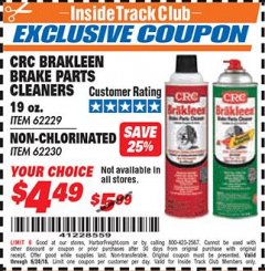 Harbor Freight ITC Coupon CRC BRAKLEEN BRAKE PARTS CLEANER Lot No. 62229/62230 Expired: 6/30/18 - $4.49