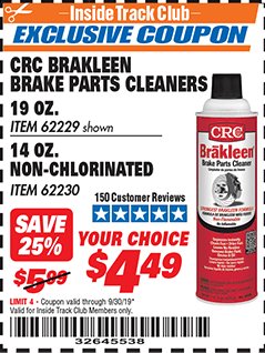Harbor Freight ITC Coupon CRC BRAKLEEN BRAKE PARTS CLEANER Lot No. 62229/62230 Expired: 9/30/19 - $4.49