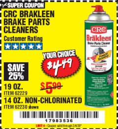 Harbor Freight Coupon CRC BRAKLEEN BRAKE PARTS CLEANER Lot No. 62229/62230 Expired: 2/4/20 - $4.49