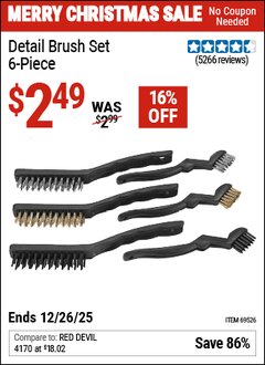 Harbor Freight Coupon DETAIL BRUSH SET, 6-PIECE Lot No. 69526/62616 EXPIRES: 12/26/25 - $2.49