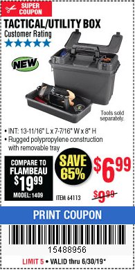Harbor Freight Coupon TACTICAL AMMO BOX W/TRAY Lot No. 64113 Expired: 6/30/19 - $6.99