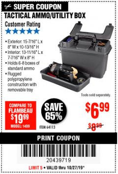 Harbor Freight Coupon TACTICAL AMMO BOX W/TRAY Lot No. 64113 Expired: 10/27/19 - $6.99