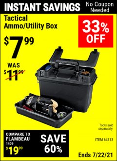 Harbor Freight Coupon TACTICAL AMMO BOX W/TRAY Lot No. 64113 Expired: 7/22/21 - $7.99