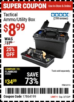 Harbor Freight Coupon TACTICAL AMMO BOX W/TRAY Lot No. 64113 Expired: 3/7/24 - $8.99
