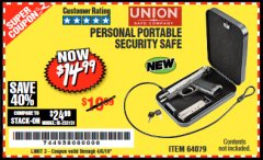 Harbor Freight Coupon PERSONAL PORTABLE SECURITY SAFE Lot No. 64079 Expired: 4/5/19 - $14.99