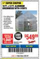 Harbor Freight Coupon 10 FT. X 12 FT. ALUMINUM GREENHOUSE WITH 4 VENTS Lot No. 69893/93358/63353 Expired: 3/25/18 - $549.99