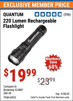 Harbor Freight ITC Coupon 220 LUMENS RECHARGEABLE MECHANIC'S FLASHLIGHT Lot No. 63932 Expired: 9/30/20 - $19.99