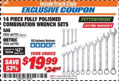 Harbor Freight ITC Coupon 14 PIECE FULLY POLISHED COMBINATION WRENCH SETS Lot No. 68792/68790 Expired: 1/31/20 - $19.99