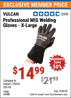 Harbor Freight ITC Coupon PROFESSIONAL MIG WELDING GLOVES Lot No. 63488 Expired: 9/30/20 - $14.99