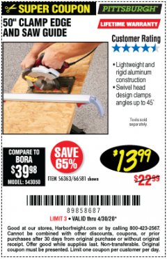 Harbor Freight Coupon 50" CLAMP AND CUT EDGE GUIDE Lot No. 66581 Expired: 6/30/20 - $13.99
