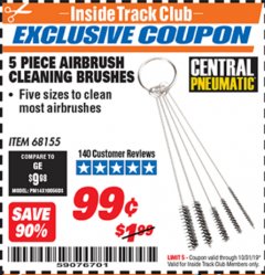 Harbor Freight ITC Coupon 5 PIECE AIRBRUSH CLEANING BRUSHES Lot No. 68155 Expired: 10/31/19 - $0.99