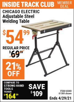 Harbor Freight ITC Coupon ADJUSTABLE STEEL WELDING TABLE Lot No. 63069/61369 Expired: 4/29/21 - $54.99