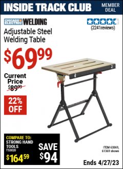 Harbor Freight ITC Coupon ADJUSTABLE STEEL WELDING TABLE Lot No. 63069/61369 Expired: 4/27/23 - $69.99