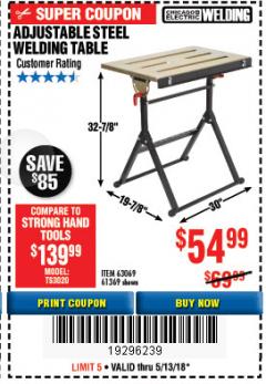 Harbor Freight Coupon ADJUSTABLE STEEL WELDING TABLE Lot No. 63069/61369 Expired: 5/13/18 - $54.99