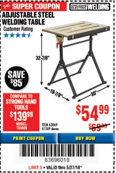 Harbor Freight Coupon ADJUSTABLE STEEL WELDING TABLE Lot No. 63069/61369 Expired: 5/27/18 - $54.99