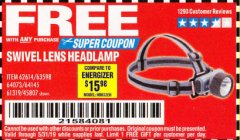 Harbor Freight FREE Coupon HEADLAMP WITH SWIVEL LENS Lot No. 45807/61319/63598/62614 Expired: 5/31/19 - FWP