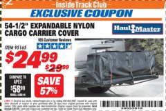 Harbor Freight ITC Coupon 54-1/2" EXPANDABLE NYLON CARGO CARRIER COVER Lot No. 95165 Expired: 3/31/19 - $24.99