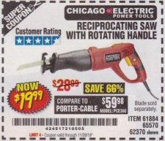 Harbor Freight Coupon 6 AMP HEAVY DUTY RECIPROCATING SAW Lot No. 61884/65570/62370 Expired: 8/31/19 - $19.99