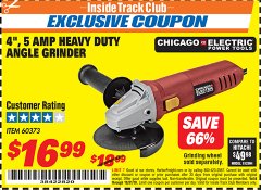 Harbor Freight ITC Coupon 4'', 5 AMP HEAVY DUTY ANGLE GRINDER Lot No. 60373 Expired: 10/31/18 - $16.99