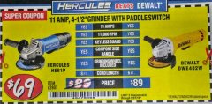 Harbor Freight Coupon HERCULES HE61P 11AMP, 4-1/2" GRINDER WITH PADDLE SWITCH Lot No. 62801 Expired: 8/31/18 - $69