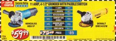 Harbor Freight Coupon HERCULES HE61P 11AMP, 4-1/2" GRINDER WITH PADDLE SWITCH Lot No. 62801 Expired: 7/31/19 - $59.99