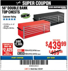 Harbor Freight Coupon 56" DOUBLE BANK TOP CHESTS Lot No. 64135/64166/64455/64456/64863/64865/56113/56114/56115 Expired: 7/29/18 - $439.99