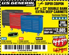 Harbor Freight Coupon 44" X 22" DOUBLE BANK EXTRA DEEP ROLLER CABINETS Lot No. 64444/64445/64446/64441/64442/64443/64281/64134/64133/64954/64955/64956 Expired: 12/9/18 - $449.99