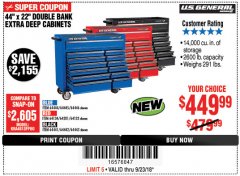 Harbor Freight Coupon 44" X 22" DOUBLE BANK EXTRA DEEP ROLLER CABINETS Lot No. 64444/64445/64446/64441/64442/64443/64281/64134/64133/64954/64955/64956 Expired: 9/23/18 - $449.99