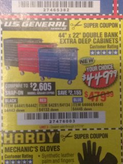 Harbor Freight Coupon 44" X 22" DOUBLE BANK EXTRA DEEP ROLLER CABINETS Lot No. 64444/64445/64446/64441/64442/64443/64281/64134/64133/64954/64955/64956 Expired: 1/17/19 - $449.99