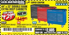 Harbor Freight Coupon 44" X 22" DOUBLE BANK EXTRA DEEP ROLLER CABINETS Lot No. 64444/64445/64446/64441/64442/64443/64281/64134/64133/64954/64955/64956 Expired: 2/5/19 - $429.99