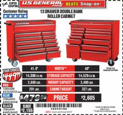 Harbor Freight Coupon 44" X 22" DOUBLE BANK EXTRA DEEP ROLLER CABINETS Lot No. 64444/64445/64446/64441/64442/64443/64281/64134/64133/64954/64955/64956 Expired: 5/4/19 - $449.99