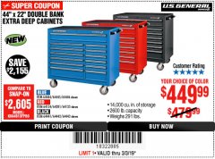 Harbor Freight Coupon 44" X 22" DOUBLE BANK EXTRA DEEP ROLLER CABINETS Lot No. 64444/64445/64446/64441/64442/64443/64281/64134/64133/64954/64955/64956 Expired: 3/3/19 - $449.99