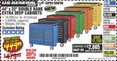 Harbor Freight Coupon 44" X 22" DOUBLE BANK EXTRA DEEP ROLLER CABINETS Lot No. 64444/64445/64446/64441/64442/64443/64281/64134/64133/64954/64955/64956 Expired: 7/11/19 - $449.99