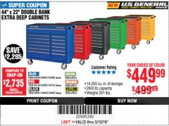 Harbor Freight Coupon 44" X 22" DOUBLE BANK EXTRA DEEP ROLLER CABINETS Lot No. 64444/64445/64446/64441/64442/64443/64281/64134/64133/64954/64955/64956 Expired: 5/12/19 - $449.99
