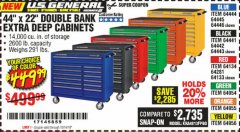 Harbor Freight Coupon 44" X 22" DOUBLE BANK EXTRA DEEP ROLLER CABINETS Lot No. 64444/64445/64446/64441/64442/64443/64281/64134/64133/64954/64955/64956 Expired: 10/14/19 - $449.99