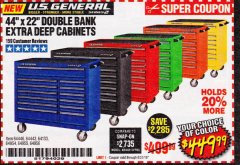 Harbor Freight Coupon 44" X 22" DOUBLE BANK EXTRA DEEP ROLLER CABINETS Lot No. 64444/64445/64446/64441/64442/64443/64281/64134/64133/64954/64955/64956 Expired: 8/31/19 - $449.99