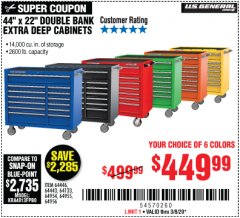 Harbor Freight Coupon 44" X 22" DOUBLE BANK EXTRA DEEP ROLLER CABINETS Lot No. 64444/64445/64446/64441/64442/64443/64281/64134/64133/64954/64955/64956 Expired: 3/8/20 - $449.99