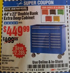 Harbor Freight Coupon 44" X 22" DOUBLE BANK EXTRA DEEP ROLLER CABINETS Lot No. 64444/64445/64446/64441/64442/64443/64281/64134/64133/64954/64955/64956 Expired: 2/22/21 - $449.99
