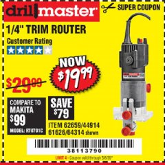 Harbor Freight Coupon 1/4" TRIM ROUTER Lot No. 62659/61626/44914 Expired: 6/30/20 - $19.99