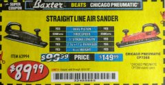 Harbor Freight Coupon BAXTER STRAIGHT LINE AIR SANDER Lot No. 63994 Expired: 10/31/18 - $89.99
