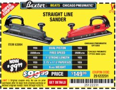 Harbor Freight Coupon BAXTER STRAIGHT LINE AIR SANDER Lot No. 63994 Expired: 4/30/19 - $89.99