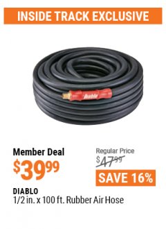 Harbor Freight ITC Coupon DIABLO 3/8" X 100 FT. INDUSTRIAL GRADE RUBBER AIR HOSE  Lot No. 62883/62886 Expired: 4/29/21 - $39.99