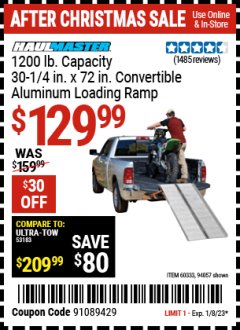 Harbor Freight Coupon 30" X 72" CONVERTIBLE ALUMINUM LOADING RAMPS SET OF TWO Lot No. 60333/94057 Expired: 1/8/23 - $129.99