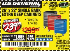 Harbor Freight Coupon 26" X 22" SINGLE BANK EXTRA DEEP CABINETS Lot No. 64434/64433/64432/64431/64163/64162/56234/56233/56235/56104/56105/56106 Expired: 5/6/19 - $239.99