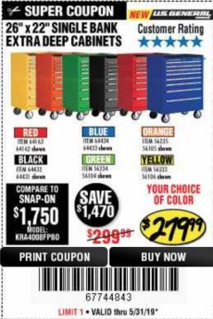 Harbor Freight Coupon 26" X 22" SINGLE BANK EXTRA DEEP CABINETS Lot No. 64434/64433/64432/64431/64163/64162/56234/56233/56235/56104/56105/56106 Expired: 5/31/19 - $279.99