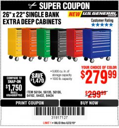 Harbor Freight Coupon 26" X 22" SINGLE BANK EXTRA DEEP CABINETS Lot No. 64434/64433/64432/64431/64163/64162/56234/56233/56235/56104/56105/56106 Expired: 6/23/19 - $279.99