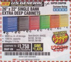 Harbor Freight Coupon 26" X 22" SINGLE BANK EXTRA DEEP CABINETS Lot No. 64434/64433/64432/64431/64163/64162/56234/56233/56235/56104/56105/56106 Expired: 10/30/19 - $279.99