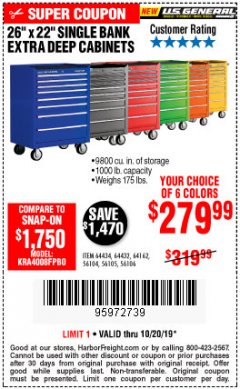 Harbor Freight Coupon 26" X 22" SINGLE BANK EXTRA DEEP CABINETS Lot No. 64434/64433/64432/64431/64163/64162/56234/56233/56235/56104/56105/56106 Expired: 10/20/19 - $279.99